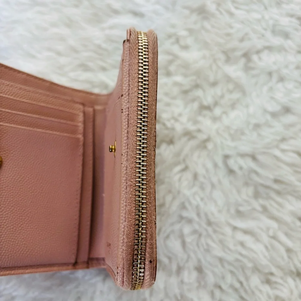 Yves Saint Laurent Cassandra Matellase Blush Grain Leather Compact Wallet